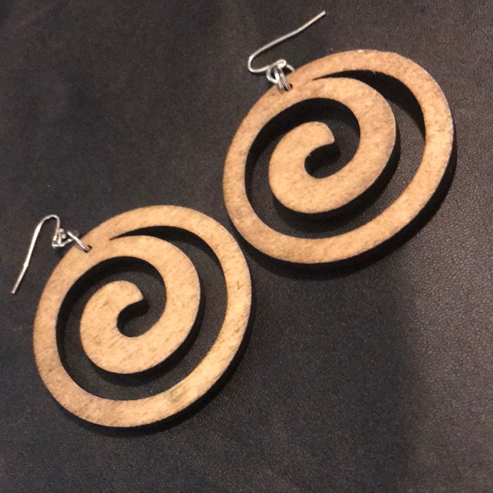 2/14$! Handmade never worn wooden spiral earrings with hook back